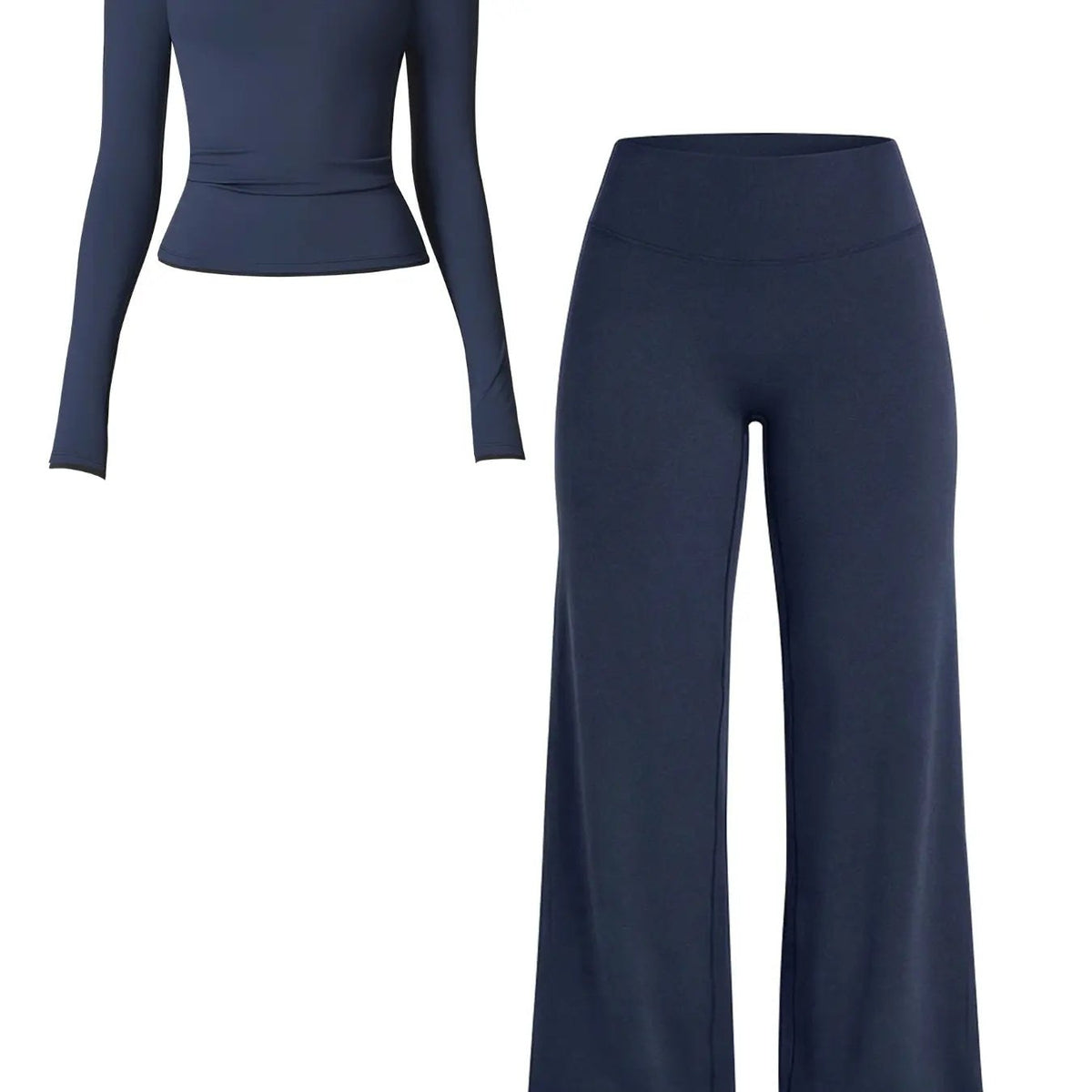 Long sleeve top and wide-leg pants set in Dark Blue