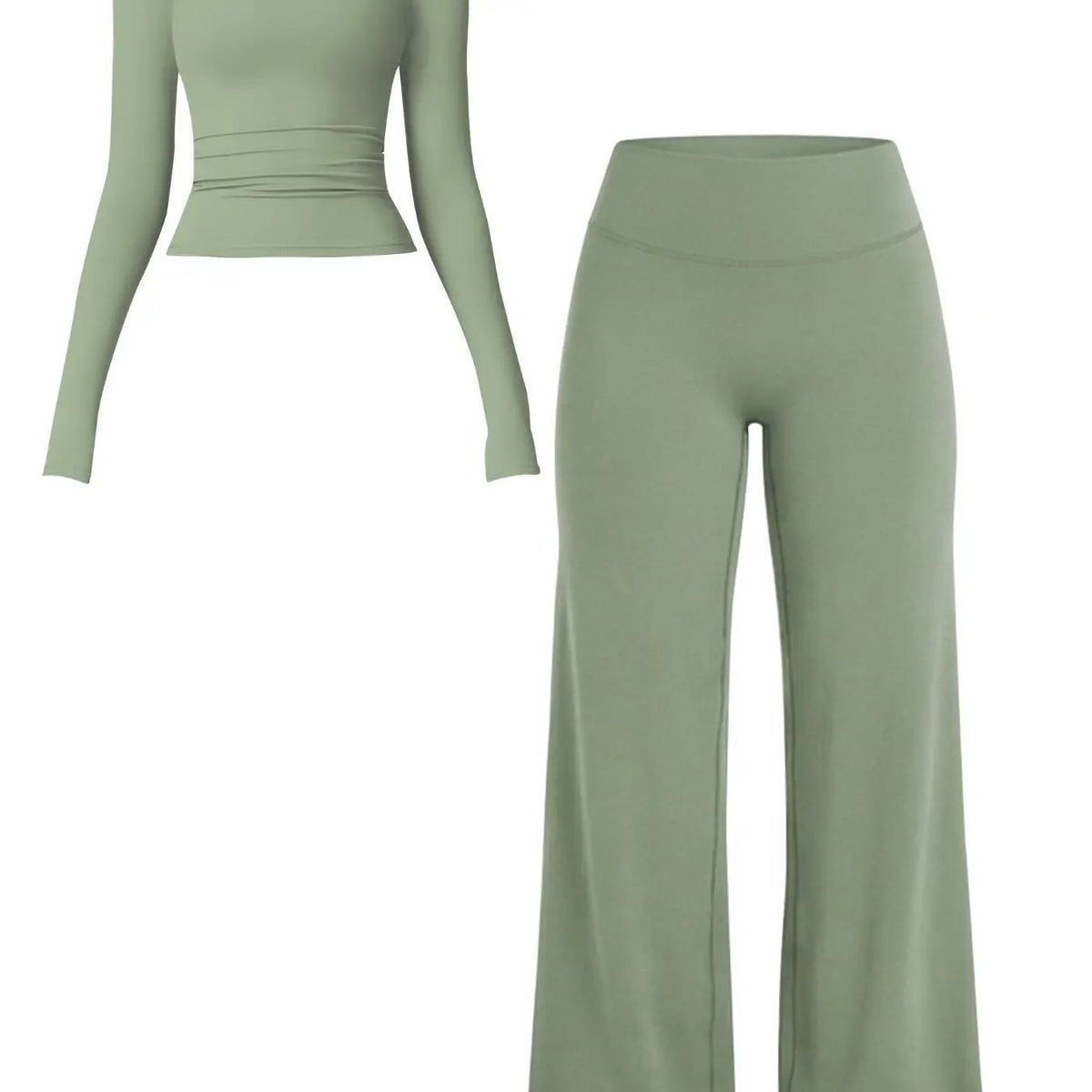 Long sleeve top and wide-leg pants set in Pale Green