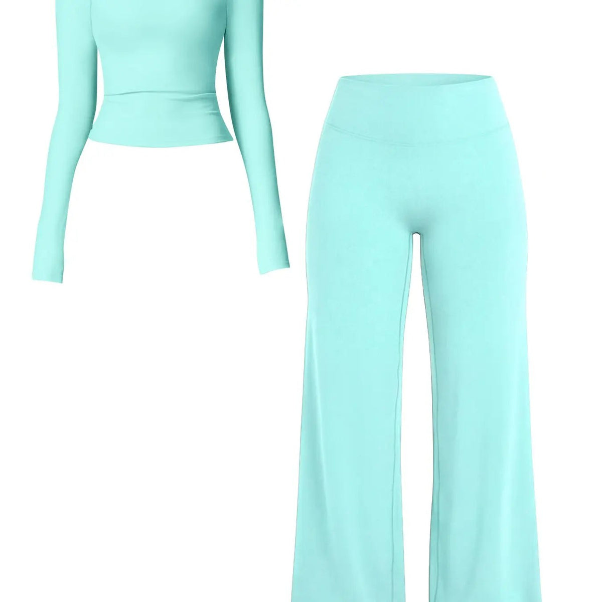 Long sleeve top and wide-leg pants set in Sky Blue
